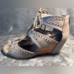 Madden Girl Taupe Suede and Cork Wedges